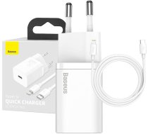 Baseus Travel Charger set Super Si 1C QC (With Simple Wisdom Cable Type-C to Lightning 1m) 20W EU White (TZCCSUP-B02)