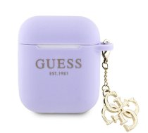 Guess Apple Airpods 1/2 Case Silicone Classic Logo Gold With 4G Charm Purple GUA2LECG4U