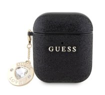 Guess Apple Airpods 1/2 Case Fixed Glitter With Heart Diamond Charm Black GUA2PGEHCDK