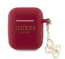 Guess Apple Airpods 1/2 Case Silicone Classic Logo Gold With 4G Charm Magenta GUA2LECG4M