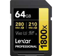 Lexar memory card SDXC 64GB Professional 1800x UHS-II U3 V60 LSD1800064G-BNNNG