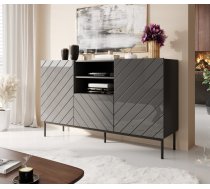 Cama Meble ABETO chest of drawers on black steel frame 150x42x90 graphite/glossy graphite ABETO KOM+ST GR