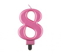 GoDan Dzimšanas dienas svece, cipars 8, 8cm, metāla rozā, PF-SCR8