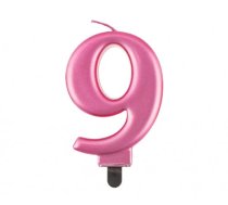 GoDan Dzimšanas dienas svece, cipars 9, 8cm, metāla rozā, PF-SCR9