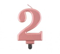GoDan Dzimšanas dienas svece, cipars 2, 8cm, metāla rozā, PF-SCRZ2