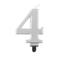 GoDan Dzimšanas dienas svece, cipars 4, 8cm, metālisks sudrabs, PF-SCS4