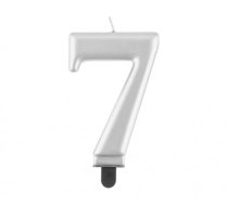 GoDan Dzimšanas dienas svece, cipars 7, 8cm, metālisks sudrabs, PF-SCS7