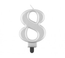 GoDan Dzimšanas dienas svece, cipars 8, 8cm, metālisks sudrabs, PF-SCS8