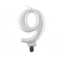 GoDan Dzimšanas dienas svece, cipars 9, 8cm, metālisks sudrabs, PF-SCS9