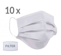 Qubo 10 gab. x Qubo Face Mask Sejas 3-slāņu aizsargmaska ar gumijām mazgājama ar filtru