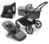 Bugaboo Fox 5 Grey Melange Bērnu Ratiņi 2in1 Melns rāmis + Jumts Breezy Midnight black