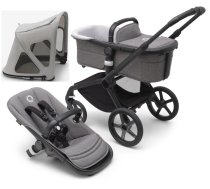 Bugaboo Fox 5 Grey Melange Bērnu Ratiņi 2in1 Melns rāmis + Jumts Breezy Misty grey