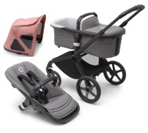 Bugaboo Fox 5 Grey Melange Bērnu Ratiņi 2in1 Melns rāmis + Jumts Breezy Morning Pink