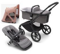 Bugaboo Fox 5 Grey Melange Bērnu Ratiņi 2in1 Melns rāmis + Jumts Breezy Sandy Pink