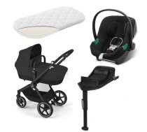 Cybex Eos Basic + Aton B2 I-size + Base One + Matracis Moon Black Bērnu rati 4in1