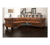 Divvietīgs Chesterfield Stūra Dīvāns, Brūna Mākslīgā Āda Vidaxl 8718475525042