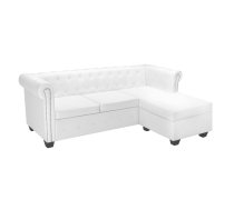 Stūra Dīvāns Chesterfield, Balta Mākslīga Zamšāda Vidaxl 8718475612865