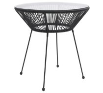 Dārza Galds, Ø70X74 Cm, Melns, Pe Rotangpalma Un Stikls Vidaxl 8720286090275