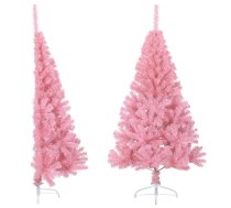 Mākslīgā Ziemassvētku Egle Ar Statīvu, Pusapaļa, 150 Cm, Rozā Vidaxl 8720287021414