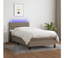 Atsperu Gulta Ar Matraci, Led, Pelēkbrūns Audums, 90X200 Cm Vidaxl 8720287368939