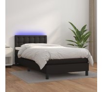 Atsperu Gulta Ar Matraci, Led, Melna, 90X200 Cm, Mākslīgā Āda Vidaxl 8720287377252