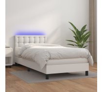 Atsperu Gulta Ar Matraci, Led, Balta, 90X200 Cm, Mākslīgā Āda Vidaxl 8720287377269