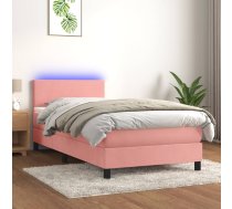 Atsperu Gulta Ar Matraci, Led, Rozā Samts, 90X200 Cm Vidaxl 8720287377900