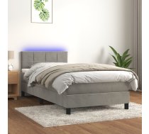 Atsperu Gulta Ar Matraci, Led, Gaiši Pelēks Samts, 90X200 Cm Vidaxl 8720287379058