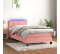 Atsperu Gulta Ar Matraci, Led, Rozā Samts, 90X200 Cm Vidaxl 8720287379102