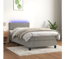 Atsperu Gulta Ar Matraci, Led, Gaiši Pelēks Samts, 90X200 Cm Vidaxl 8720287379652