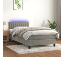Atsperu Gulta Ar Matraci, Led, Gaiši Pelēks Samts, 90X200 Cm Vidaxl 8720287380252