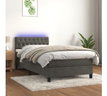 Atsperu Gulta Ar Matraci, Led, Tumši Pelēks Samts, 90X200 Cm Vidaxl 8720287380863