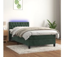 Atsperu Gulta Ar Matraci, Led, Tumši Zaļš Samts, 90X200 Cm Vidaxl 8720287380887