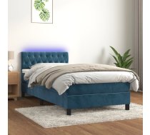 Atsperu Gulta Ar Matraci, Led, Tumši Zils Samts, 90X200 Cm Vidaxl 8720287380894