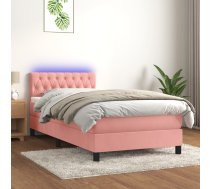 Atsperu Gulta Ar Matraci, Led, Rozā Samts, 90X200 Cm Vidaxl 8720287380900