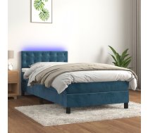 Atsperu Gulta Ar Matraci, Led, Tumši Zils Samts, 90X200 Cm Vidaxl 8720287381495