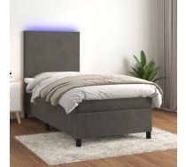 Atsperu Gulta Ar Matraci, Led, Tumši Pelēks Samts, 90X200 Cm Vidaxl 8720287395065