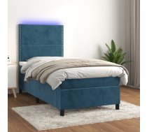 Atsperu Gulta Ar Matraci, Led, Tumši Zils Samts, 90X200 Cm Vidaxl 8720287395690