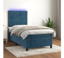Atsperu Gulta Ar Matraci, Led, Tumši Zils Samts, 90X200 Cm Vidaxl 8720287397496