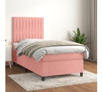 Atsperu Gulta Ar Matraci, Rozā Samts, 90X200 Cm Vidaxl 8720845517908
