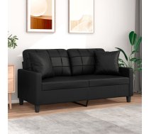 Divvietīgs Dīvāns Ar Spilveniem, Melns, 140 Cm, Mākslīgā Āda Vidaxl 8721012057708
