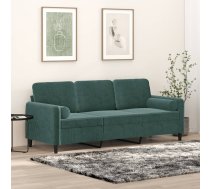 Trīsvietīgs Dīvāns Ar Spilveniem, Tumši Zaļš, 180 Cm, Samts Vidaxl 8721012058606