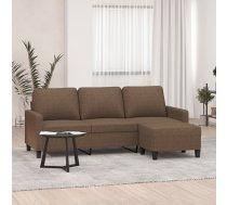 vidaXL trīsvietīgs dīvāns ar kājsoliņu, 180 cm, brūns audums 8721012060074