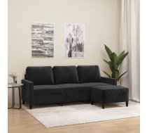 Trīsvietīgs Dīvāns Ar Kājsoliņu, 180 Cm, Melns Samts Vidaxl 8721012060272