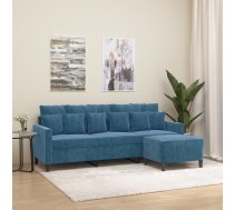 vidaXL trīsvietīgs dīvāns ar kājsoliņu, 180 cm, zils samts 8721012060838
