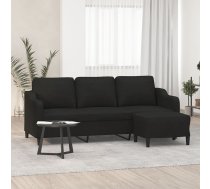 vidaXL trīsvietīgs dīvāns ar kājsoliņu, 180 cm, melns audums 8721012061064