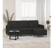 Trīsvietīgs Dīvāns Ar Kājsoliņu, 180 Cm, Melns Audums Vidaxl 8721012061637