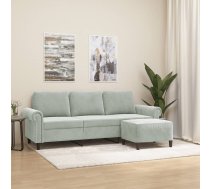 vidaXL trīsvietīgs dīvāns ar kājsoliņu, 180 cm, gaiši pelēks samts 8721012061828
