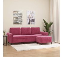 vidaXL trīsvietīgs dīvāns ar kājsoliņu, 180 cm, vīnsarkans samts 8721012061866