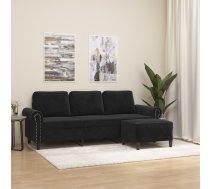 Trīsvietīgs Dīvāns Ar Kājsoliņu, 180 Cm, Melns Samts Vidaxl 8721012061873
